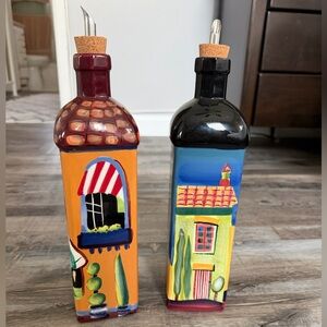 Hand-Painted Ceramic Olive Oil Bottles – Bright Mediterranean Colors